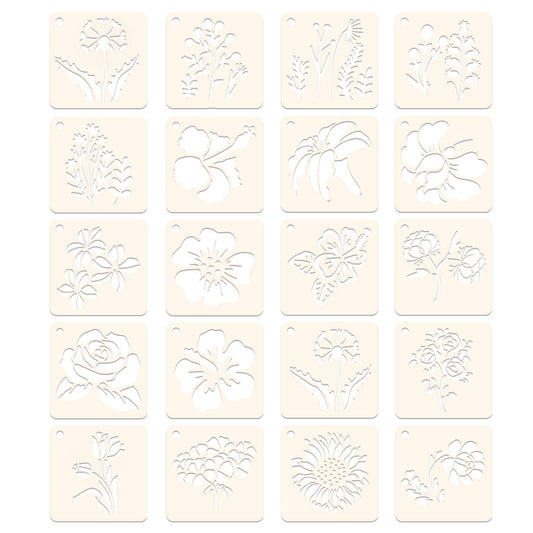 COMNICO 20 Pieces Flower Stencils for Painting, Stencils for Crafts, Rock Painting Stencils, Reusable Plastic Stencils, Sunflower Painting Stencil for Painting on Wood, Stones, Fabric, Glass