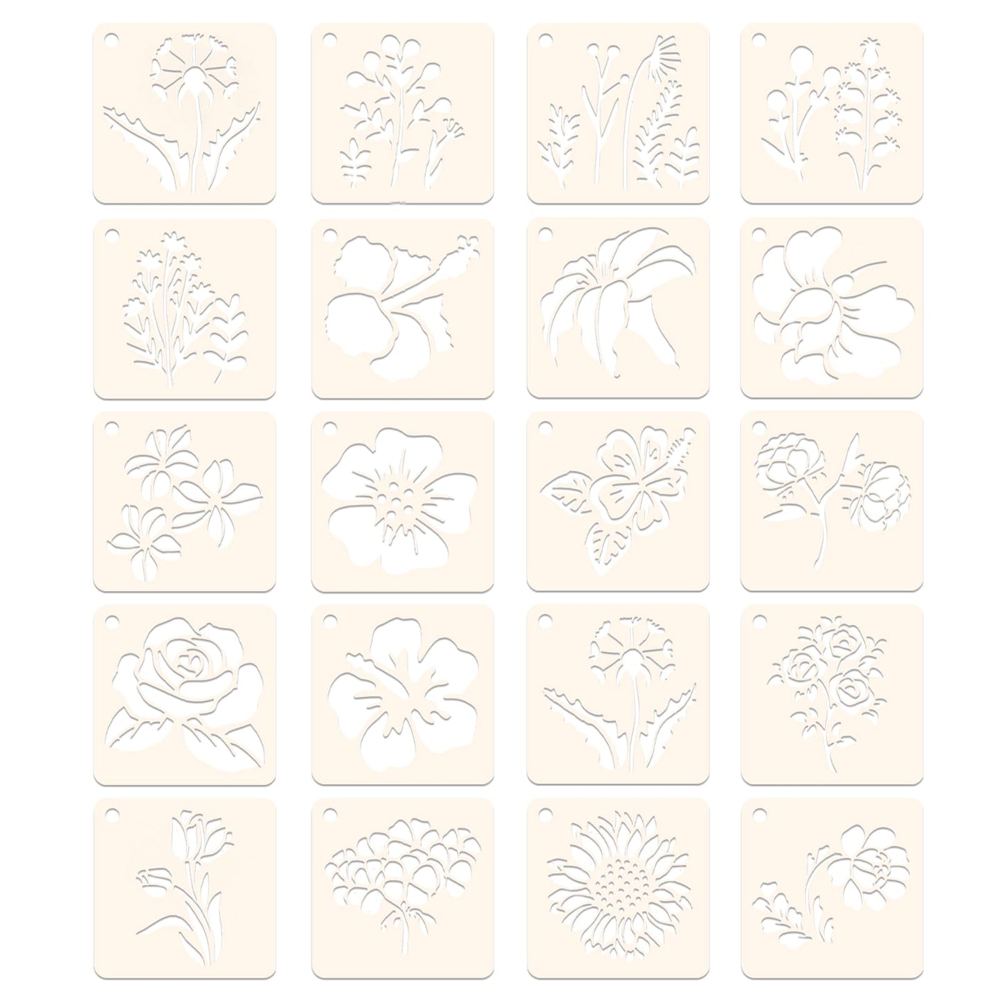 COMNICO 20 Pieces Flower Stencils for Painting, Stencils for Crafts, Rock Painting Stencils, Reusable Plastic Stencils, Sunflower Painting Stencil for Painting on Wood, Stones, Fabric, Glass