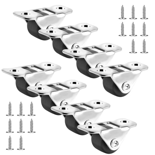 Dimeho 8 Pcs Mini Caster Wheels Little Rubber Rolling Wheels Low Profile Swivel Casters 0.5Inch Self Adhesive Single Direction Tiny Wheels Metal Fixed Plate for Small Appliances Furniture DIY Project