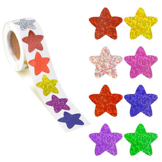 Dimeho 500 Pcs Star Stickers Sparkly Metallic Foil Stickers for Reward Adhesive Small Incentive Stickers for Student Behavior Chart Labels, Teachers Classroom Supplies, Crafts(1 Inch
