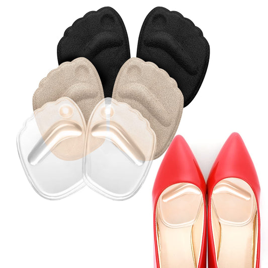 Sibba Metatarsal Foot Pads High Heel Inserts Platform Forefoot Support Sole Protector Ball of Cushions Pain Relief Toes Grips Bottom Bunion Insoles for Shoe (3 Pairs Multi-colored)