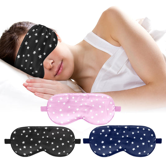 Wanmu 3Pcs Sleep Mask Silk Super Soft Eye Mask Ultra Lightweight Sleeping Mask Comfortable Blindfold for Women Men Block Light Travel Nap with Adjustable Strap(Black, Pink, Navy Blue)