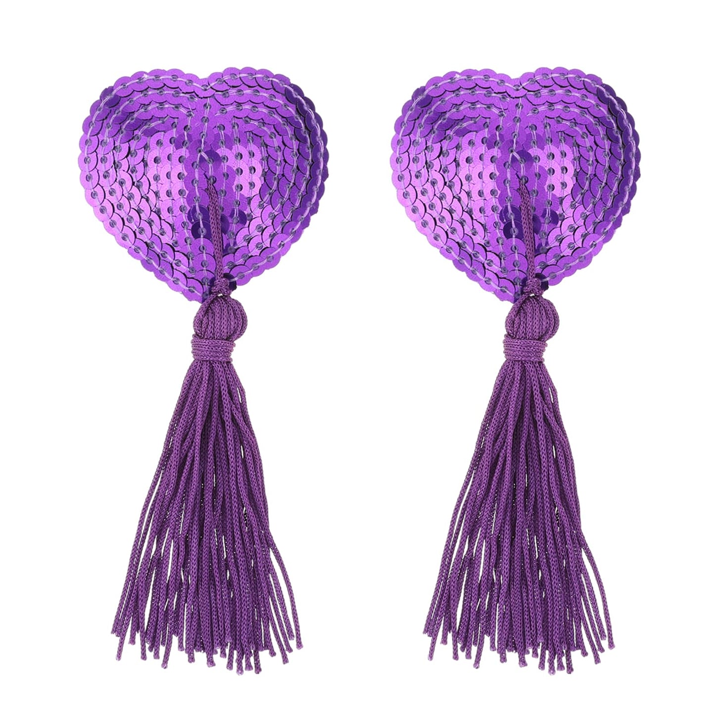 WLLHYF 1 Pair Women Reusable Breast Pasties, Heart-Shaped Breast Bra with Sequins Tassel Adhesive Nipple Cover Stickers (purple)