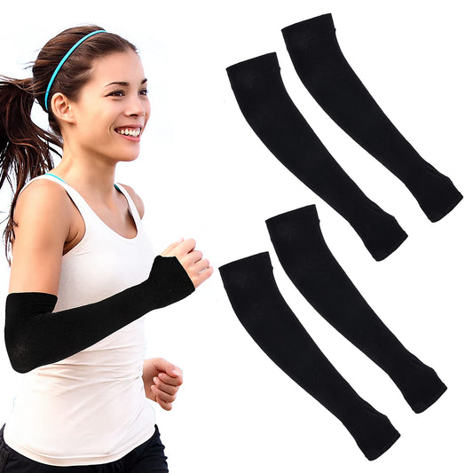 Sibba 2 Pairs UV Sun Protectors Arm Sleeves Protection Compression Fishing Riding Golf Sports Hand Protector Set Summer Light Sunscreen Half-Finger Wrist Tattoo Covers Men Women Children(black)