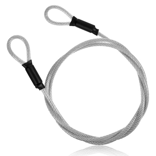 4FT 5mm Stainless Steel Cable Double Loops Cable Lock Flexible Luggage Lock Cable Wire Braided Steel Lanyard Lock Chains for Outdoor Gates Clothesline U Lock Padlock Disc Lock