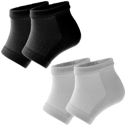Sibba 2 Pairs Moisturizing Socks Soft Gel Heel Socks for Cracked Heel Treatment Ventilate Open Toe Socks Day Night Care Skin Beauty Spa Treat Dry Hard Foot Men and Women (Black Gray Mesh)