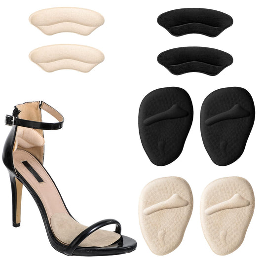 COMNICO Metatarsal Foot Pads for Women, Ball of Foot Cushions for High Heels 2 Pairs Foot Pads and 2 Pairs Non-Slip Heel Pads Inserts Reusable Comfort Heel Grips Liners Shoe Inserts for Women