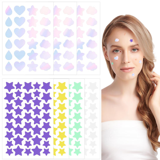 Sibba Pimple Patches for Face 232 Pcs Sticky Spot Stickers Cute Star Zit Covers Hydrocolloid Pad Covering Heart Shaped Pore Cleaning Strips Peel Invisible Spot Absorbing Zit Patch for Women Men