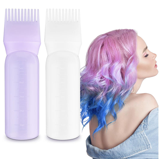 Sibba 2Pcs Root Comb Applicator Bottle, 6 OZ Hair Oil Applicator Bottle for Hair Dye Bottle Applicator Brush with Graduated Scale, Profssional Brush Applicator Comb Hairdressing Coloring Styling Tool