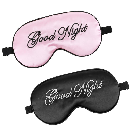 COMNICO 2 Pack Sleep Mask Silk Eye Mask Natural Pure Silk Soft Satin Blindfold with Adjustable Strap Night Eye Sleep Shade Cover for Women Men Travel Sleeping Nap Meditation Blackout (Black Powder)