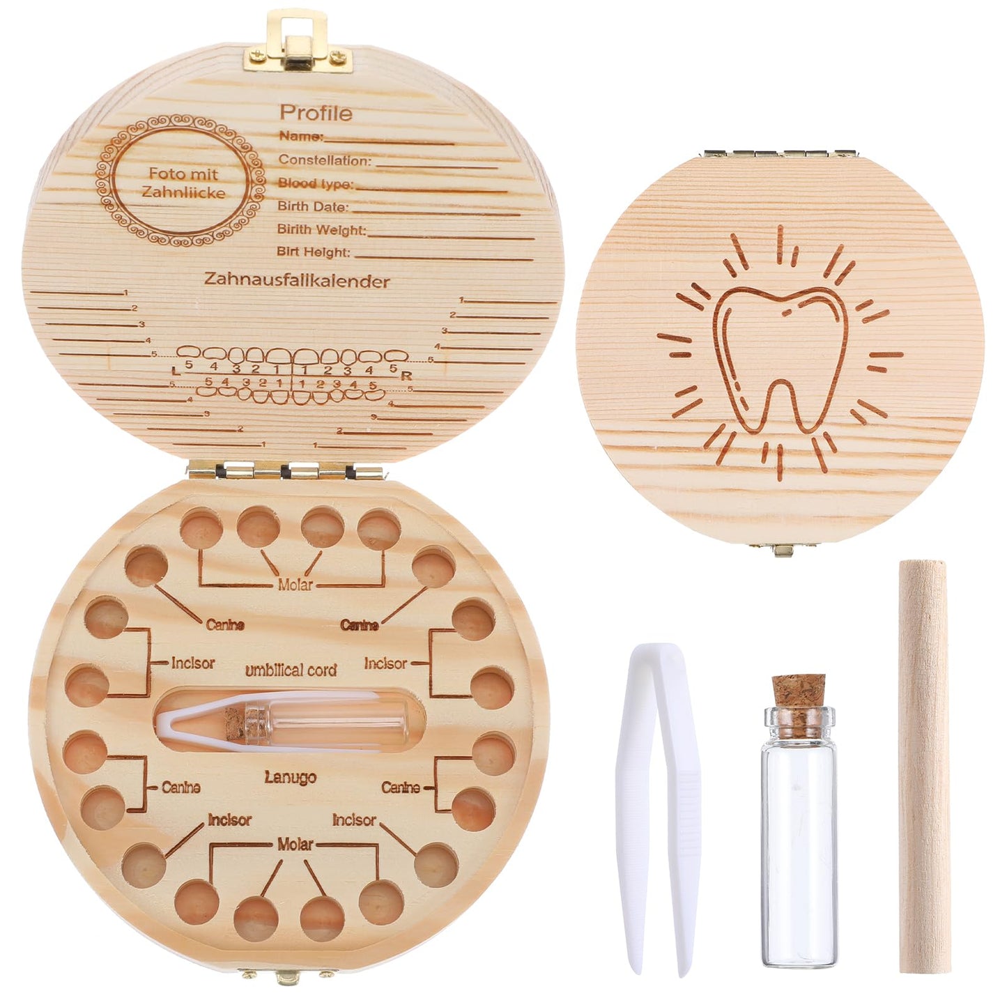 Baby Tooth Fairy Box Baby Tooth Keepsake Box for Lost Tooth Tooth Holder for Kids Wooden Kids Keepsake Organizer Cute Children Tooth Container with Tweezers for Boy Girl Shower Birthday Gift