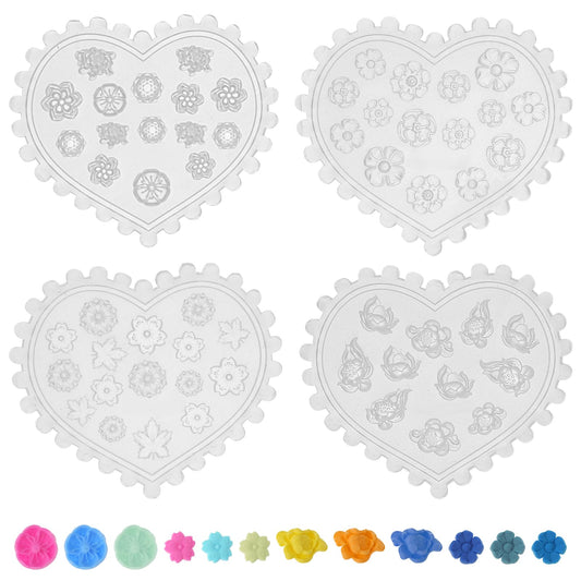 COMNICO Flower Polymer Clay Molds, 4 Pcs Small Flower Petal Press Clay Cutters Silicone Clay Molds for Jewelry Making Earrings Birthday Cake Decoration