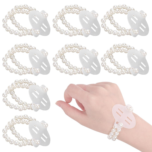 Sibba 8 Pieces Elastic Pearl Wrist Bands Lace Corsage Bracelet Wrist Corsage Bands Wedding Corsages Wristlets DIY Wrist Corsages Accessories for Wedding Festival Beach Party