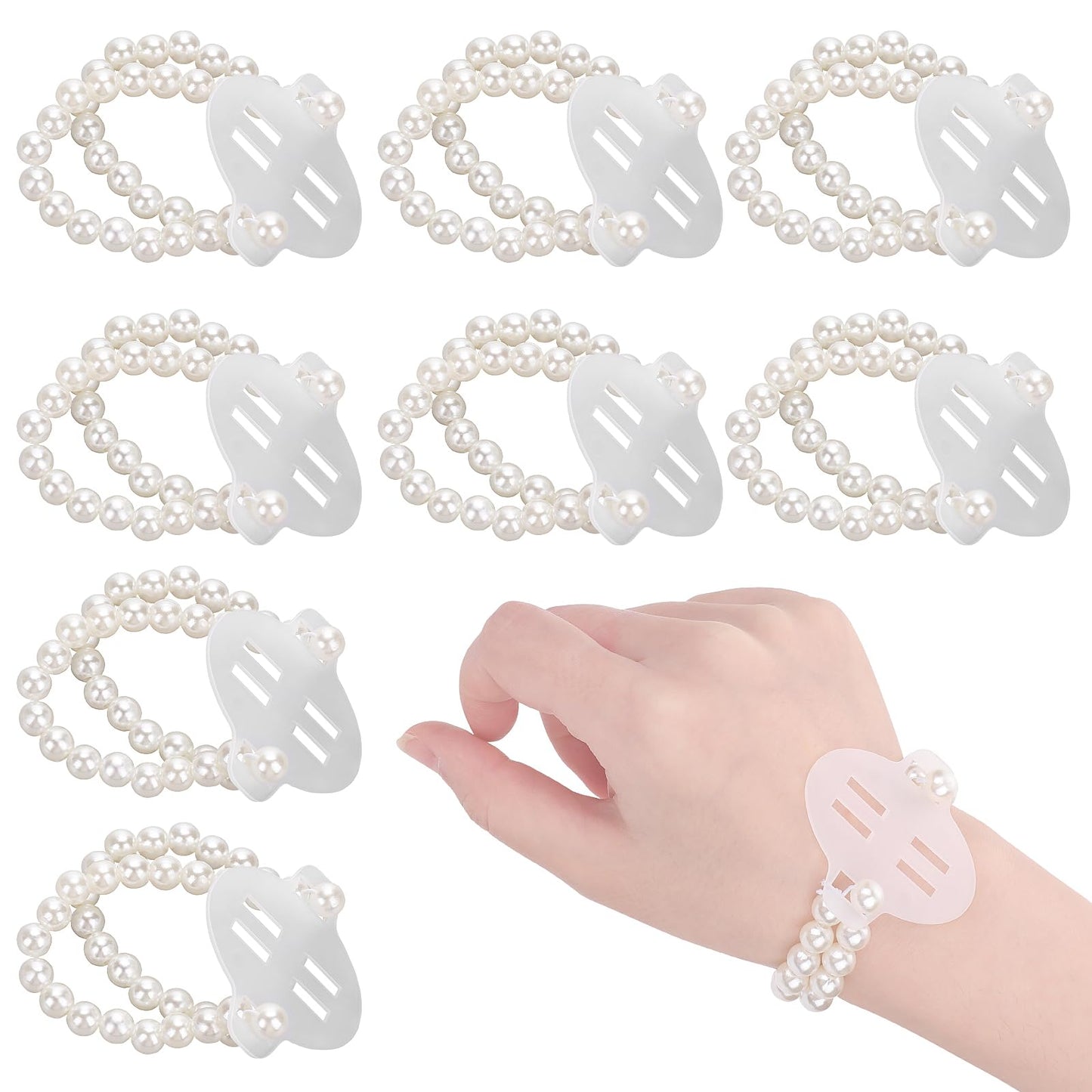 Sibba 8 Pieces Elastic Pearl Wrist Bands Lace Corsage Bracelet Wrist Corsage Bands Wedding Corsages Wristlets DIY Wrist Corsages Accessories for Wedding Festival Beach Party
