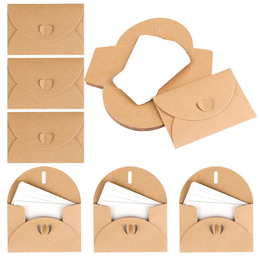 Dimeho 25 Pcs Mini Gift Envelopes with Cards Gift Card Envelopes with Heart Shaped Clasp Small Kraft Paper Envelopes for Greeting Cards Wedding Favors Gift Card Holders (4.1 x 2.8 Inch)