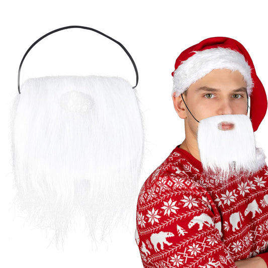 Sibba Party Fake Beard, Fake Mustaches Costume Fancy Dress False Beards Novelty Realistic Human Hair Face Fake Whisker Whisker Costume Beard For Adults Men for Party Supplies, White