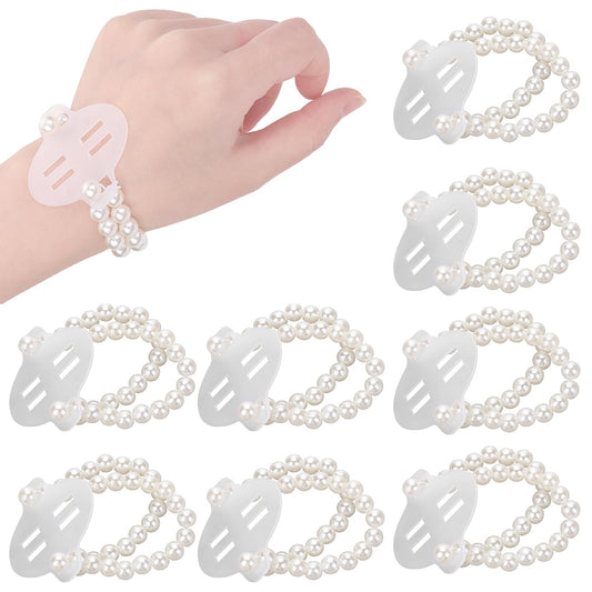 Dimeho 8 PCS Corsage Wristlet Band Elastic Pearl Wrist Corsage Bands Pearl Stretch Bracelets Wedding Wristlets DIY Wrist Corsage Supplies for Bridesmaid Bridal Shower Party Prom Accessories