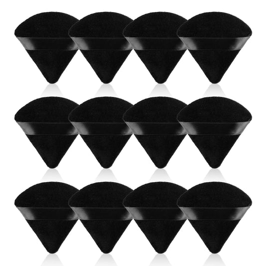 Sibba 12 Pieces Triangle Powder Puffs Face Cosmetic Powder Puff Washable Reusable Soft Plush Powder Sponge Makeup Foundation Sponge for Face Body Loose Powder Wet Dry Makeup Tool (12Pcs Black)