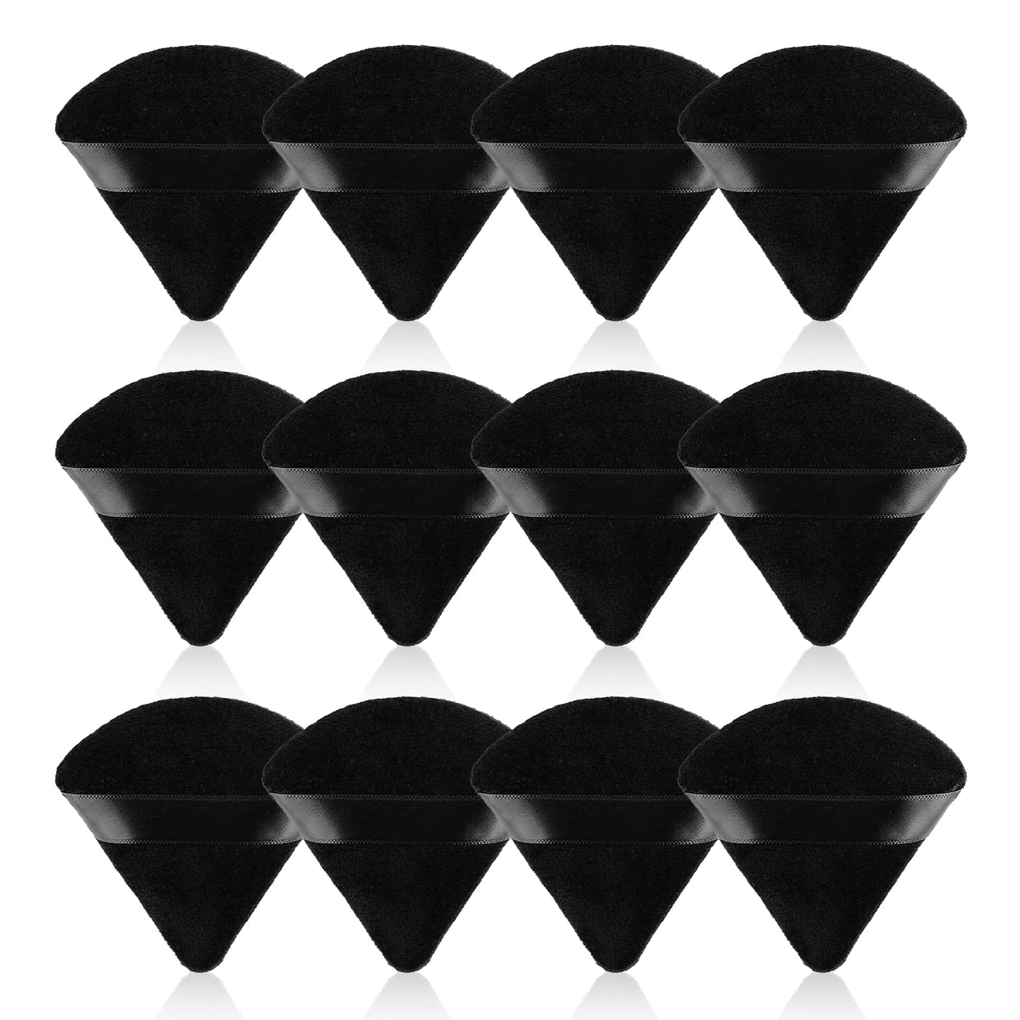 Sibba 12 Pieces Triangle Powder Puffs Face Cosmetic Powder Puff Washable Reusable Soft Plush Powder Sponge Makeup Foundation Sponge for Face Body Loose Powder Wet Dry Makeup Tool (12Pcs Black)