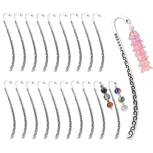 Dimeho 20 Pcs Metal Bookmark Antique Silver Carved Hook Book Mark Vintage Embossed Reading Page Markers Hairpin Pendants Jewelry Making Charms Accessories for Bookworm DIY Crafting