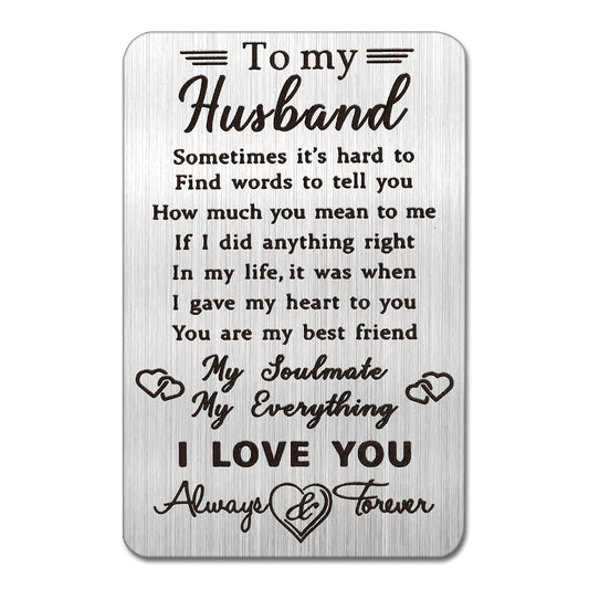 Wanmu To My Husband Wallet Card, Husband Anniversary Gifts Card Unique Valentines Day Gifts, Romantic Birthday Gifts For Him, Long Distance Sentimental Stainless Steel Card for Mens Stocking Stuffers