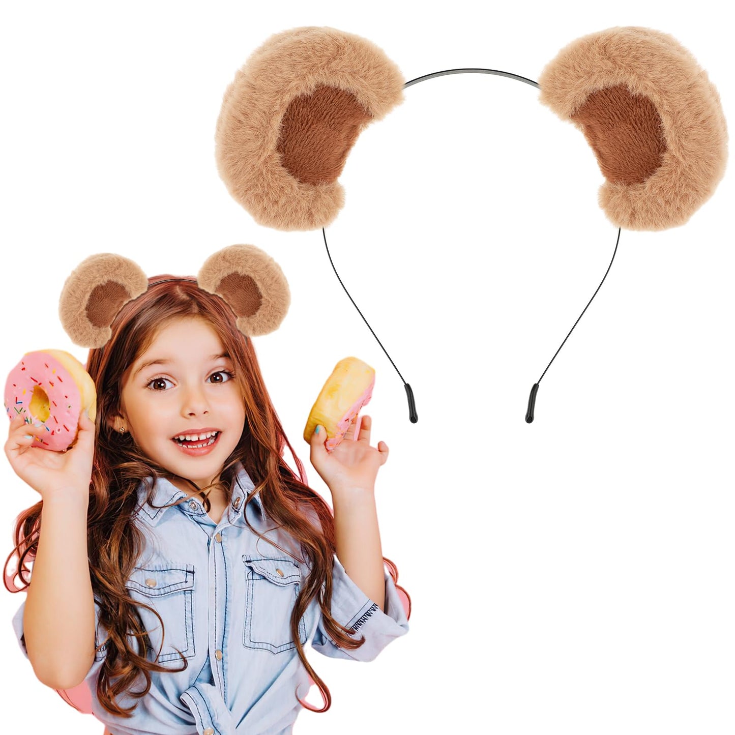 Sibba Headband Bear Ears Brown Headband Cute Headpieces Animal Caps Movable Hairband Soft Makeup Headwear CostumesHair Accessories Fit Women, Sports, Party, Spa, Facial, Cosplay (Brown)