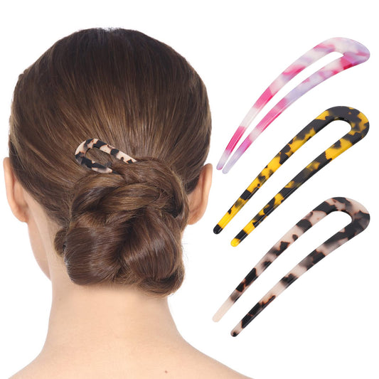 Sibba 3 Pieces U Shaped Hairpin Fork Tortoise Shell Hair Pins Acetate French Cellulose Hair Sticks Vintage Prong Updo Chignon Pin for Women Girls Hairstyle Accessories