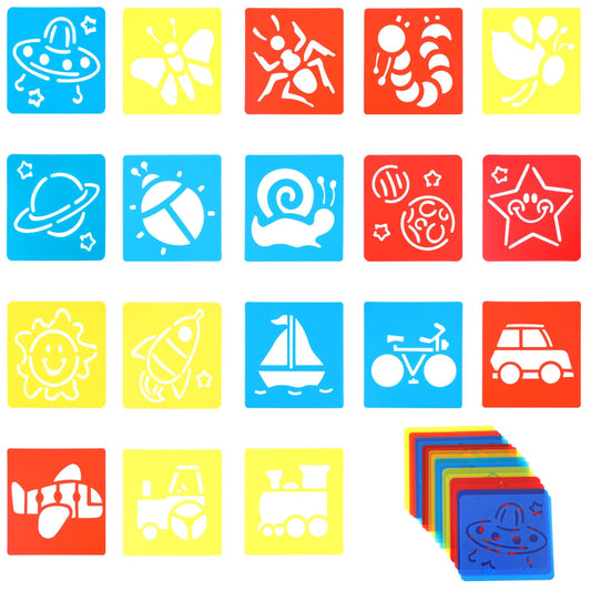 Dimeho 18 Pcs Drawing Stencils, 3 Style Large Chalk Stencils Reusable Washable Garden/Sidewalk/Astronomy Themed Shape Template Painting Drawing Stencils for Craft Projects(5.91× 5.51 Inch)