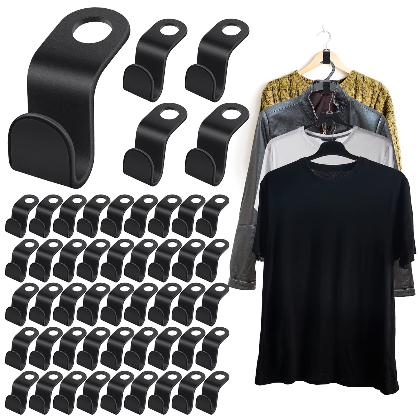 Sibba Clothes Hanger Connector Hooks, 50 Pieces Cascading Hangers, Hanger Extender Clips, Closet Organizer for Space Saving(Black)