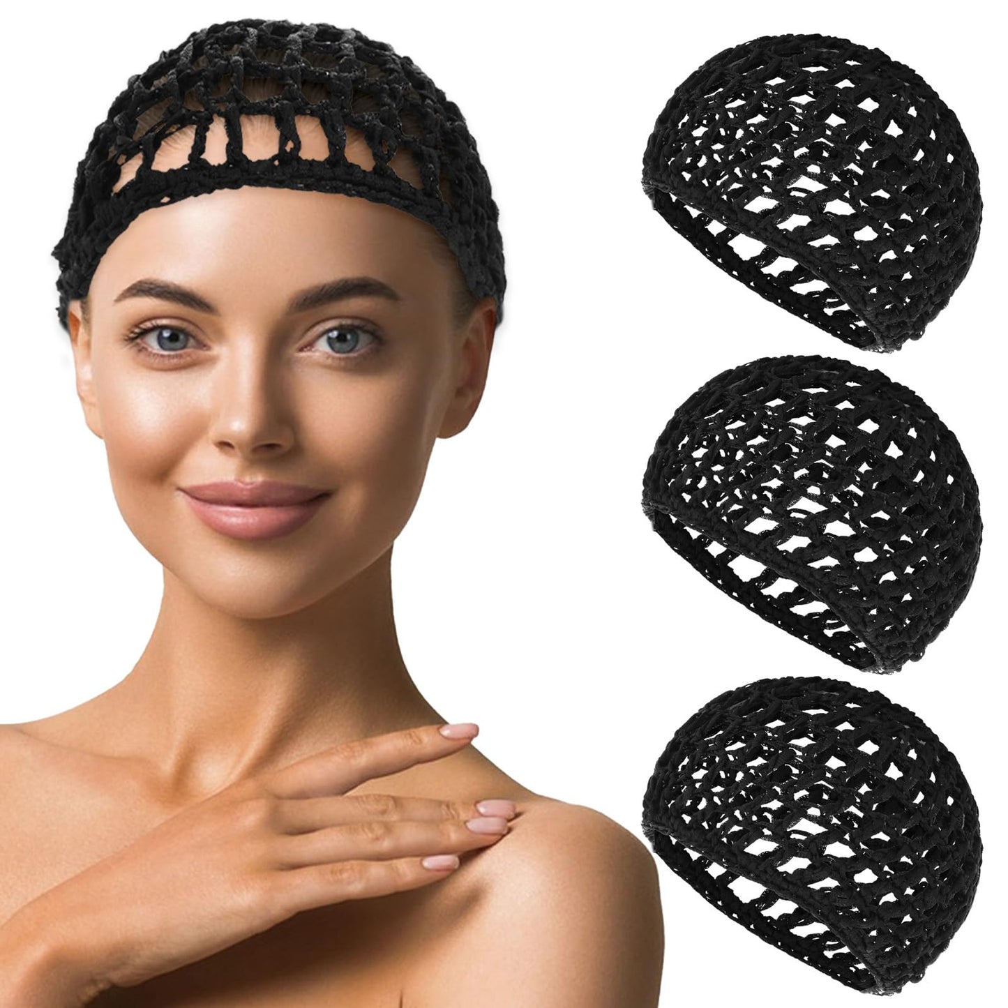 YUXIANLB Hair Nets Hat Sleeping Hair Net Pack of 3 Mesh Hair Net Made of Viscose Soft Sleep Hat Snoods Wrap Bonnets Long Straight Curls Wig Head Protection Wrapping Crochet Wave Chef Hats Weaving