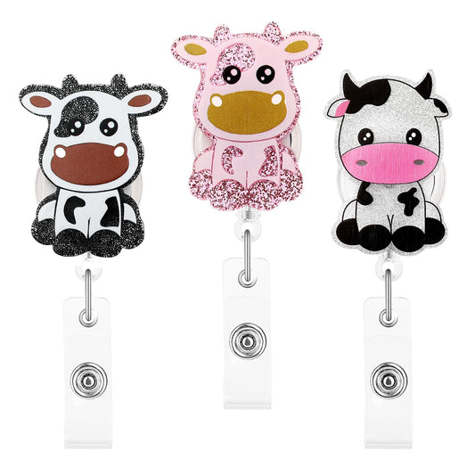 Cow Badge Reel Retractable Badge Holders Cute Print Animal ID Name Tag Holder Belt Card Clip Decor Accessories for Nurses Teacher Student Medical Assistant Volunteer Office Worker(Colorful)