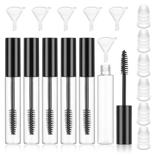 Sibba Mascara Wands Bottle 6 Pcs Eyelash Brush Clear Empty Tube Spoolies Wand Holder for Oil Eye Lash Eyebrow Gel Serum Applicator Makeup Refillable Containers Nail Soaking Eyeshadow Case Practice