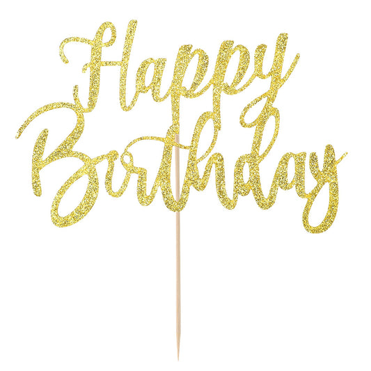 COMNICO Happy Birthday Cake Topper, Glitter Golden Cupcake DIY Cake Pick Birthday Party Decoration Supplies for Children Adults