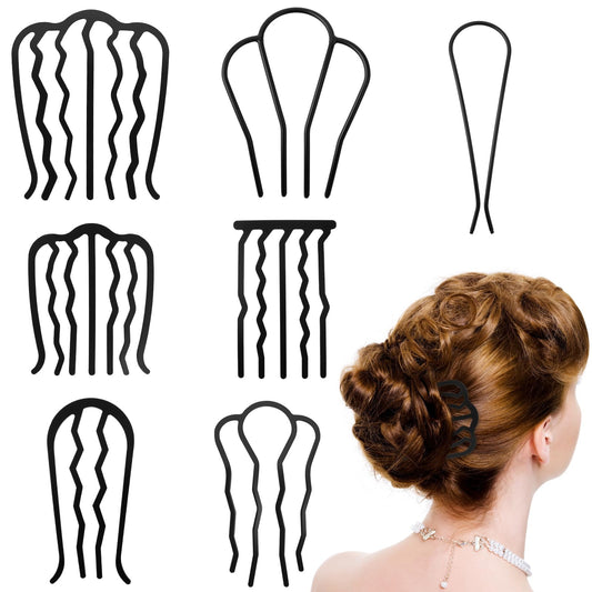 7 Pcs Metal Hair Fork Clip U-Shape Hair Bun Pins Hair Side Combs Teeth Hair Pin Stick Combs Vintage Meatball Hair Styling Tool Accessories for Women Girls Bun