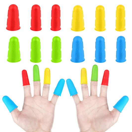 24 Pcs Rubber Finger Tips Guard Silicone Finger Protectors Covers Reusable Thimble Finger Pads Grips Colors Fingertip Thumb Cots Pads for Sorting Task Embroidery Paperwork Carving Crafts