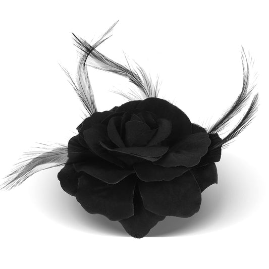 Sibba Flower Clips Hat Hairpin Barrettes Rose Hair Dress Accessories Black Pin Floral Feather Headwear Headpiece Women Girls For Travel Wedding Christmas Valentines Day Easter Prom Party