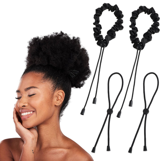 4 Pcs Adjustable Hair Tie Soft Satin Hair Scrunchies Silk Elastic Slip Hair Ties Long Style No Slip Hairband Afro Puff Hair Tie Easy Use Hair Accessories for Thick Curly Natural Hair Ponytails Locs