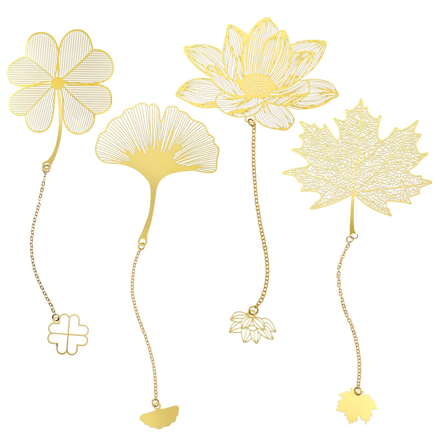 4Pcs Metal Bookmarks with Chain Golden Hollow Leaf Bookmark Unique Book Page Marker Beautiful Bookmarks Accessories for Book Lovers Readers Teenagers Writers Children Adults Gifts Teachers Students