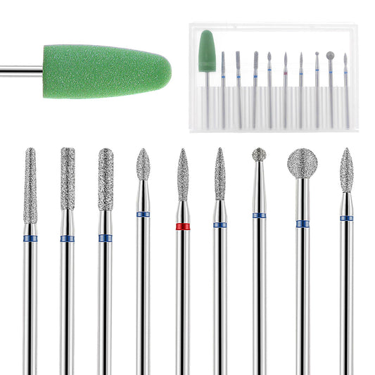 Dimeho 10 Pcs Nail Drill Bit Set Universal Diamond Carbide Drill Bits for Nails Acrylic Gel Nail Bit Kit Cuticle Remover Bits set for Professional Manicure Pedicure Crystal Nail Extension