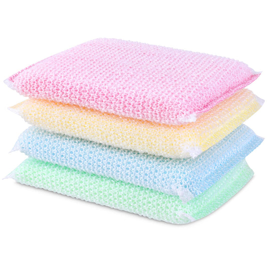 Sibba 4 PCS Dish Washing Sponges Kitchen Cleaning Scrub Pad Pack Household Bathroom Use Dust Car Wash Non Scratch Scouring Dishwasher Sink Dishwashing Soft Mesh Net Pot Scrubbers