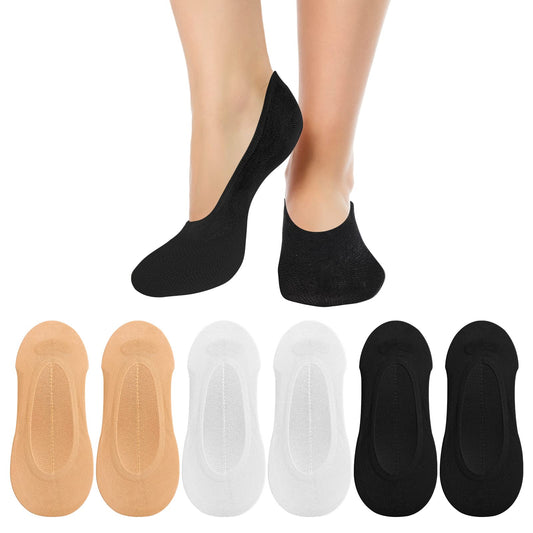 Sibba 6 Pairs Bottom Low Socks Invisible Non-slip Cotton No Show & Liner Ankle Socks for Women Casual For Indoor/Outdoor Sports Walking Running Keep Warm in Winter (White Beige Black)