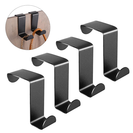 Sibba 4 Pcs Over Door Hooks Stainless Steel Coat Rack Reversible Holder Cabinet Drawer Hooks Black Clothes Hanger Hat Bracket Organizer for Kitchen Towel Coat Office Kitchen