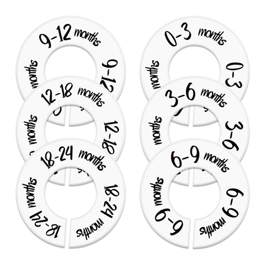 6Pcs Baby Closet Dividers Unisex Baby Closet Organizer Double-Sided Baby Clothes Size Hanger Organizer From Newborn to 24 Months Clothes Size Dividers for New Mom Dad Parents Nursery Decor