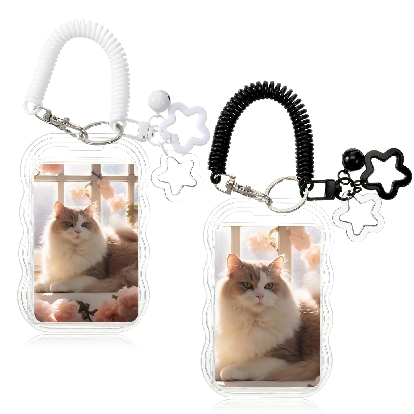 2 Pcs Cute Photocard Holder Keychain Transparent Photo Card Holder Creative Star Card Protector Clear ID Badge Holders Accessories with Small Bell for Bus Credit Student Cards Badges Cover Halloween