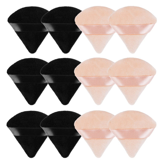 Sibba 12 Pieces Triangle Powder Puffs Face Cosmetic Powder Puff Washable Reusable Soft Plush Powder Sponge Makeup Foundation Sponge for Face Body Loose Powder Wet Dry Makeup Tool