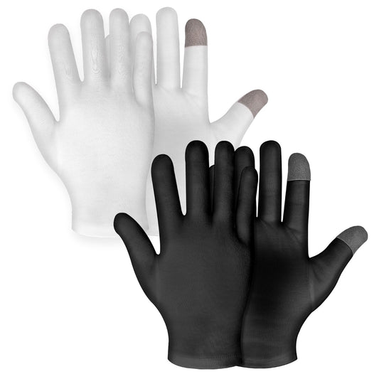 Dimeho 2 Pairs Moisturizing Gloves Touch Screen Cotton Spa Lotion Glove Overnight Bedtime Skin Care Gloves Eczema Glove for Dry Chapped Hands Women Beauty (White + Black)