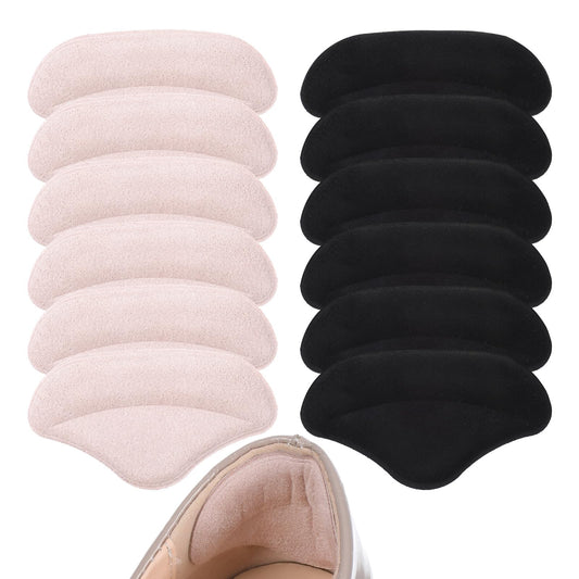 Wanmu 6 Pairs Heel Pads, Heel Cushions Grips Liner for Loose Shoes, Heels Inserts Shoe Pads Filler for Shoe Too Big Men Women, Heels Pain Slipping, Blisters, Friction(Black, Apricot)