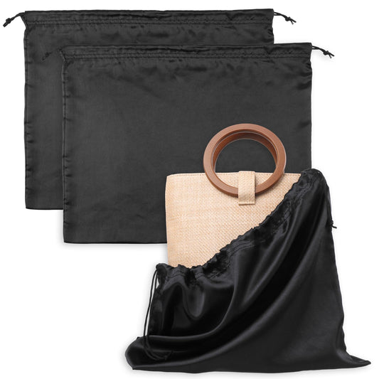 Dimeho 2 Pack Dust Bags for Handbags Silk Cloth Dust Cover Dustproof Drawstring Storage Pouch Soft Dustbag for Protecting Handbags Purses Shoes Boots Backpacks Travel Storage(Black)