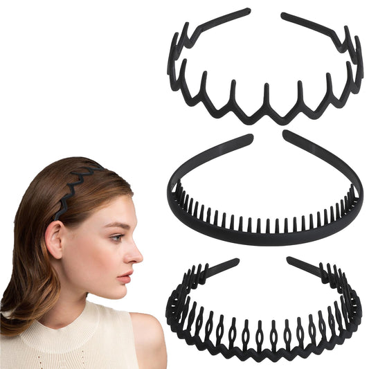 COMNICO Zig Zag Headbands, 3 Pcs Shark Tooth Plastic Hoop U Shaped Hair Comb Headband Wavy Teeth Hair Bands Sharks Tooth Hairband Hair Accessories for Women Men