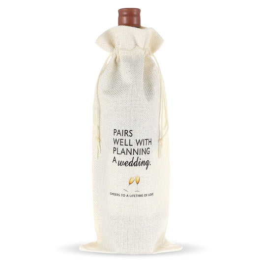 Qianyu Wedding Wine Bag Engagement Gifts for New Couples Mr and Mrs Getting Engaged Marriage Wedding Honeymoon Gifts Bachelorette Party Cotton Linen Wine Champagne Gift Bag with Drawstring